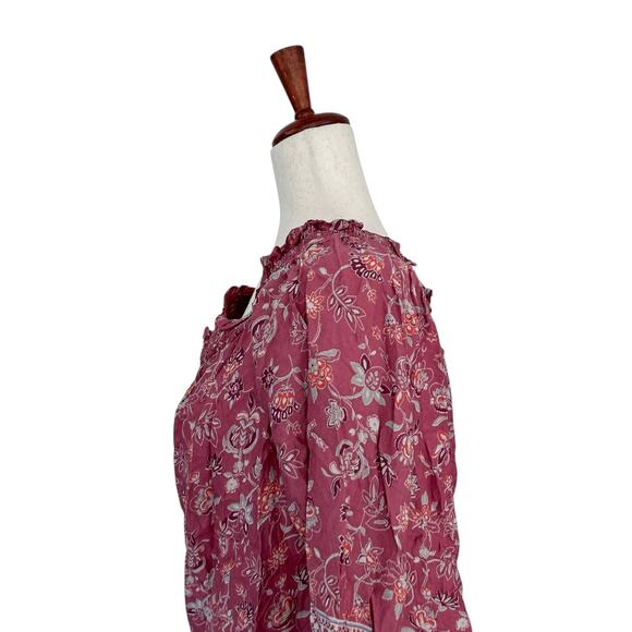 beach lunch lounge Women's Pink Off Shoulder Floral Boho Blouse Shirt Medium - Picture 5 of 11